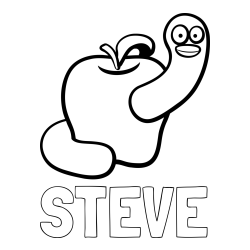 Online Created Coloring Page - STEVE Coloring Page and Apple and Smiling Worm Coloring Page