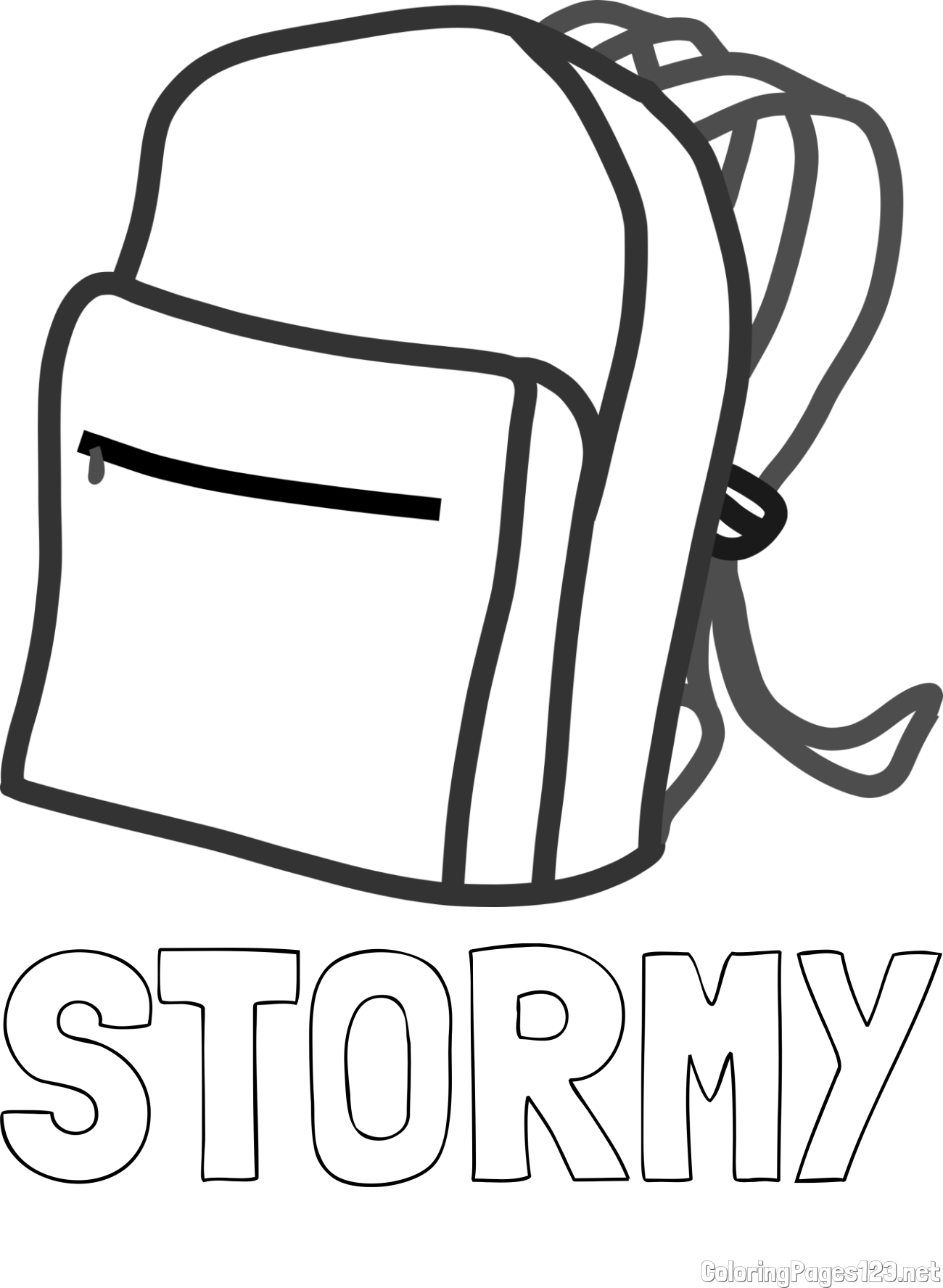 STORMY Coloring Page and School Backpack Coloring Page
