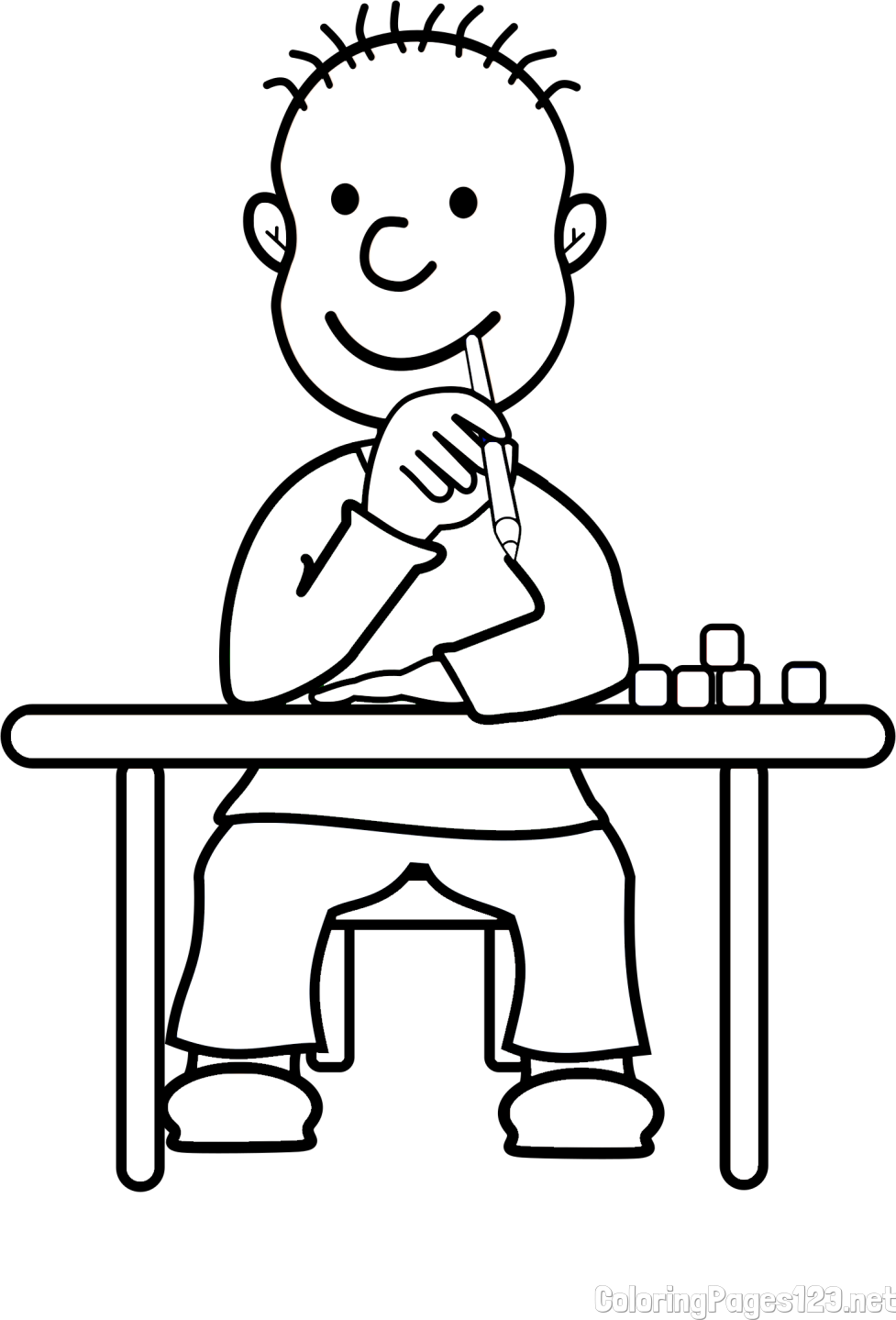 Student Solving a Test Coloring Page