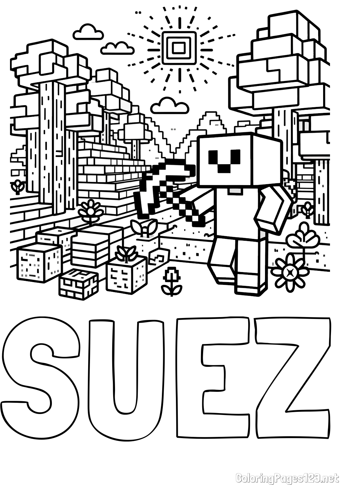 SUEZ Coloring Page alongside Minecraft World Coloring Page