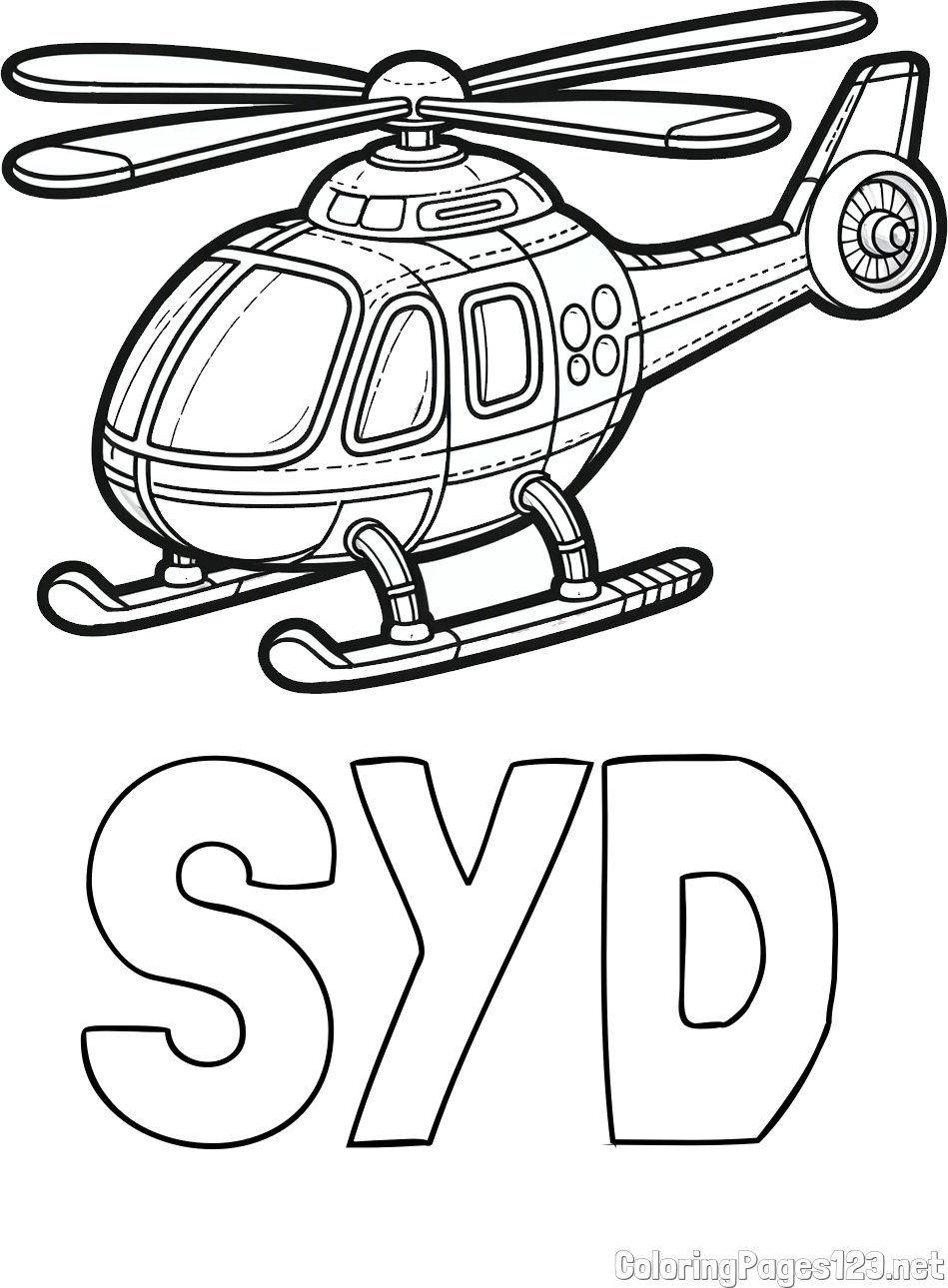 SYD Coloring Page and Coloring Page of a Helicopter