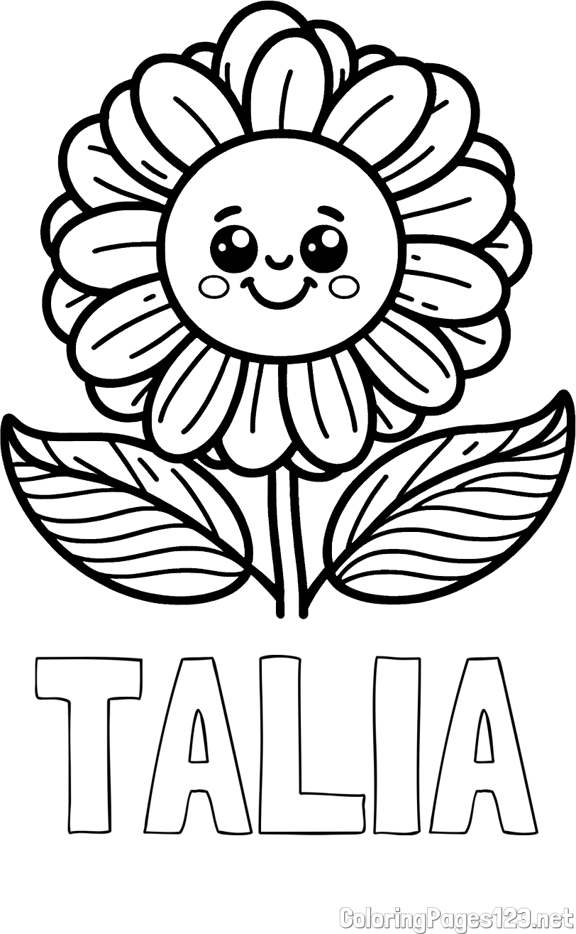 TALIA Coloring Page and Smiling Flower Coloring Page