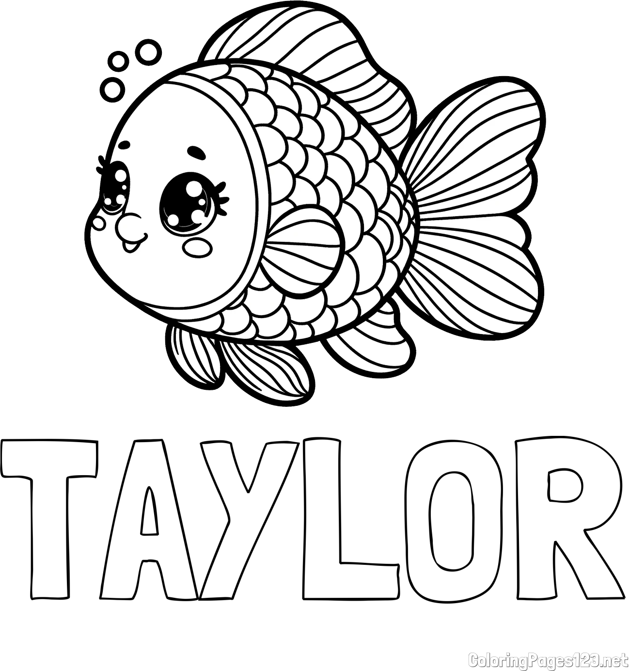 TAYLOR Coloring Page and Coloring Page of a Cute Fish
