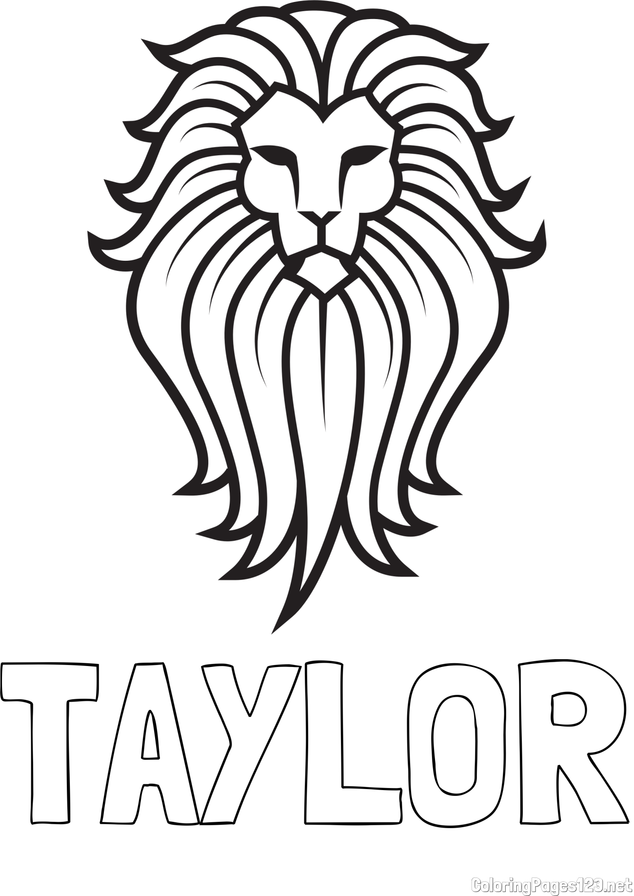 TAYLOR Coloring Page and Simple Lion Head Coloring Page