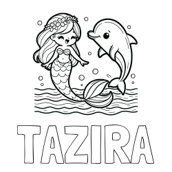 Online Created Coloring Page - TAZIRA Coloring Page and Coloring Page of a Cute Mermaid Dancing with a Dolphin