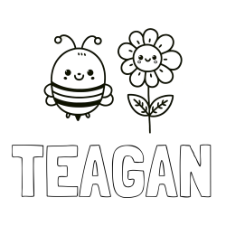 Online Created Coloring Page - TEAGAN Coloring Page and Coloring Page of a Cute Bee and Smiling Flowers
