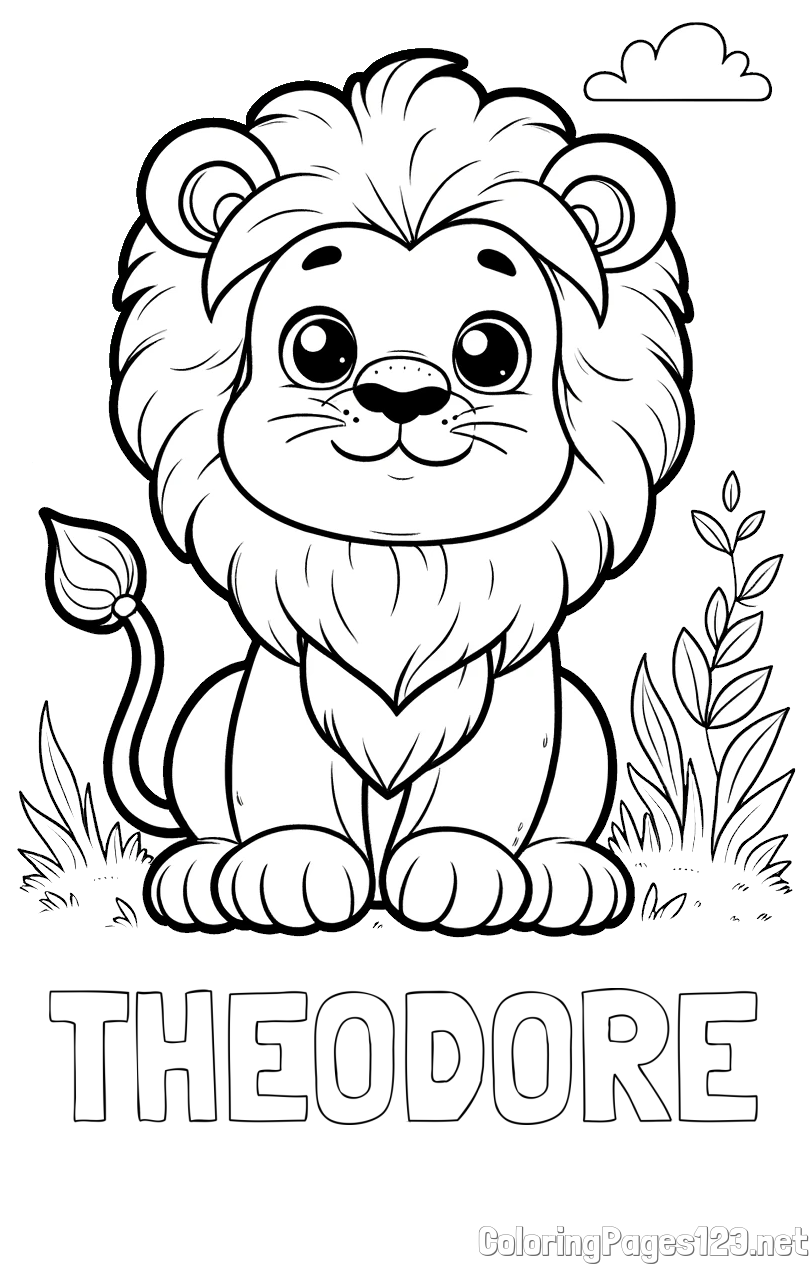 THEODORE Coloring Page and Cute Baby Lion Coloring Page