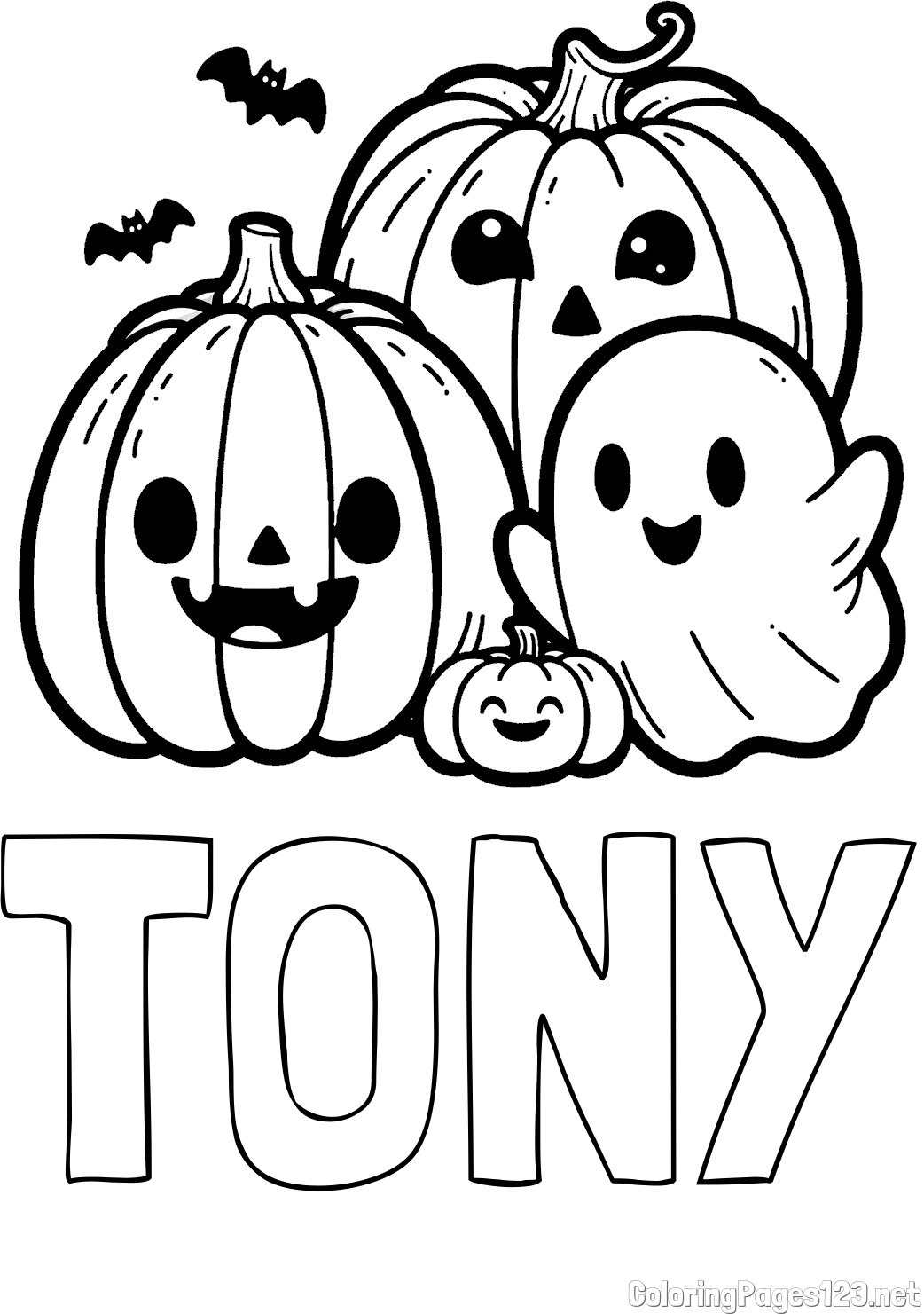 TONY Coloring Page and Halloween Pumpkin and Ghost Coloring Page