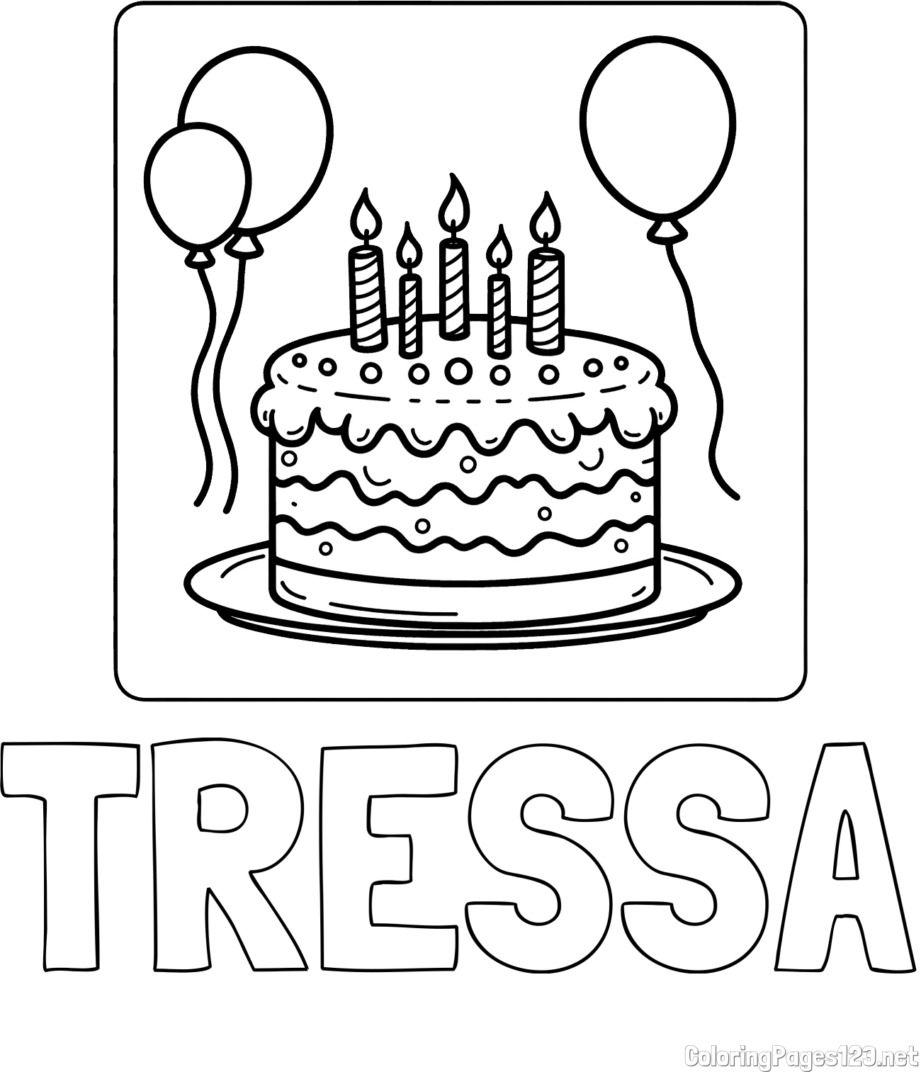 TRESSA Coloring Page and 5th Birthday Cake Coloring Page