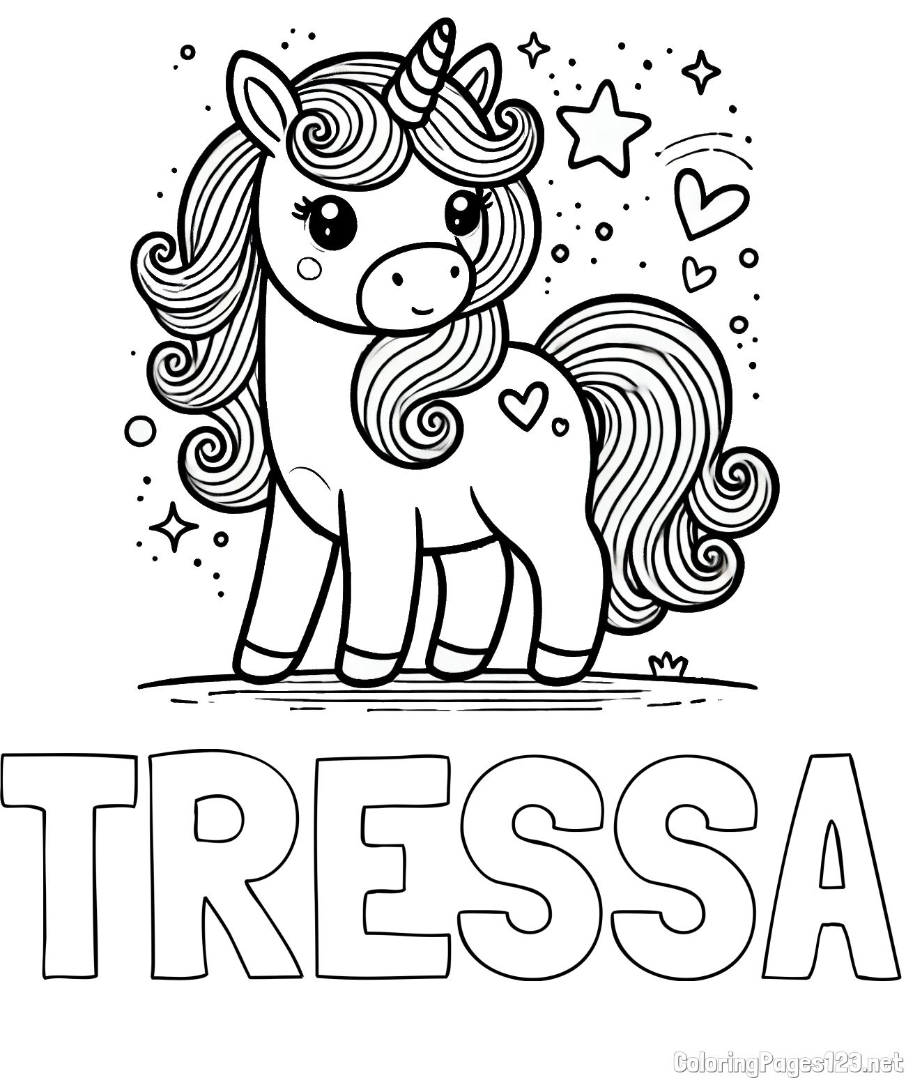 TRESSA Coloring Page and Cute Unicorn Coloring Page