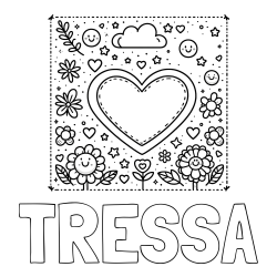 Online Created Coloring Page - TRESSA Coloring Page and Free Printable Coloring Page of Heart and Flowers