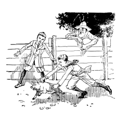 Two Boys Playing with a Piglet Coloring Page