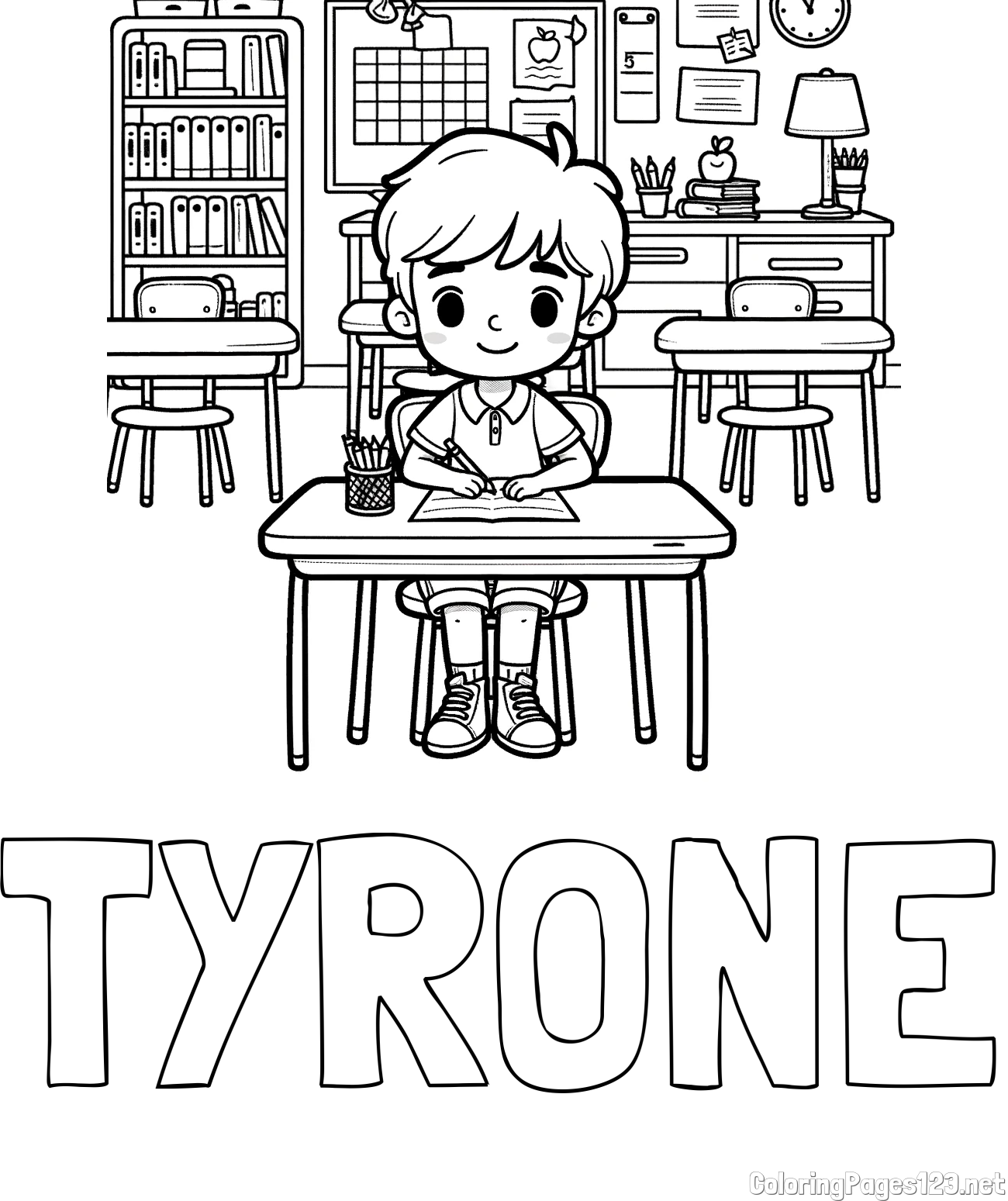 TYRONE Coloring Page and Cute Student in Class Coloring Page
