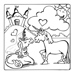 The Coloring Page of Love-Struck Unicorns