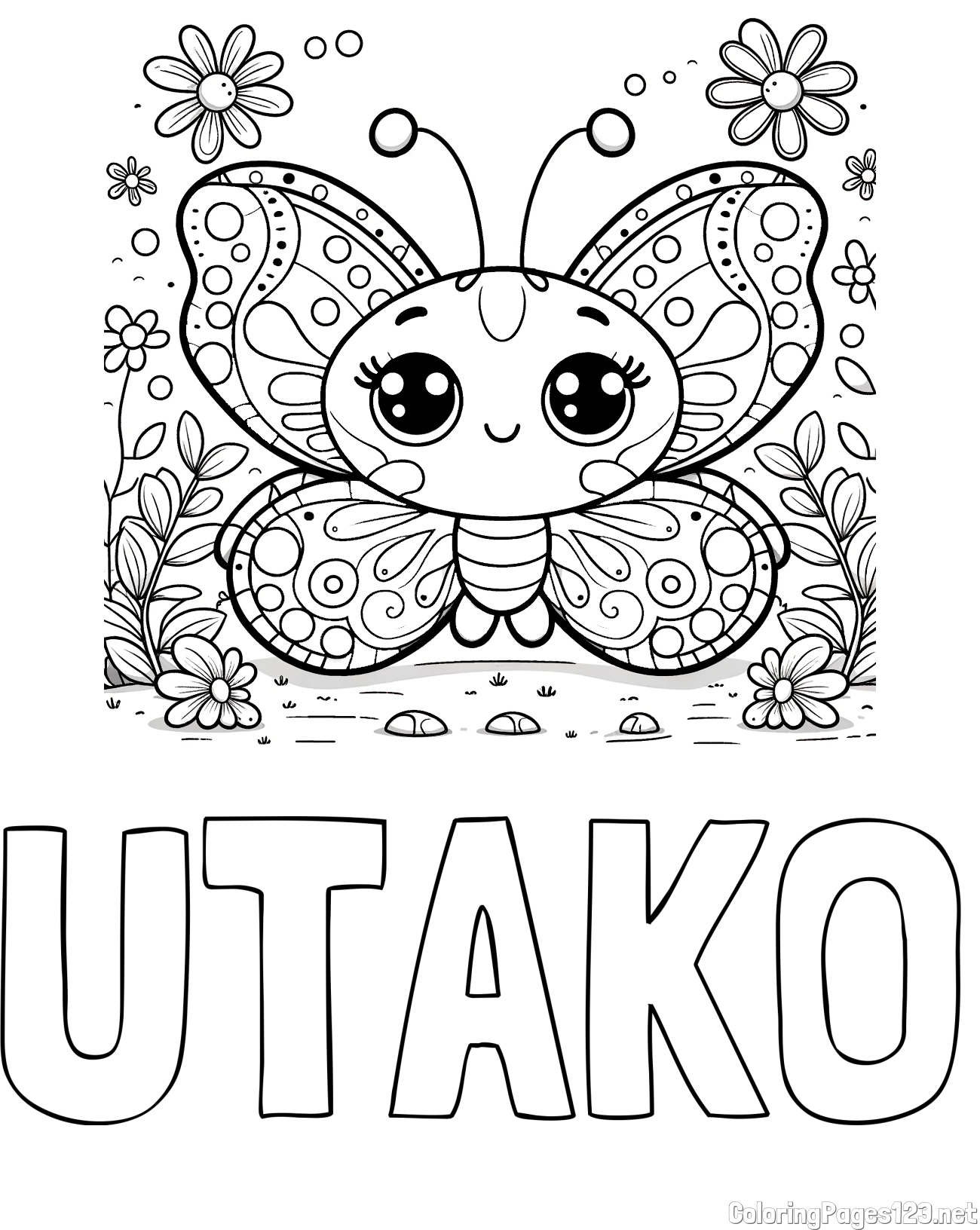 UTAKO Coloring Page and Cute Butterfly Coloring Page