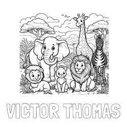 Online Created Coloring Page - VICTOR THOMAS Coloring Page and Beautiful Animal Coloring Page - Lion Family, Elephant, Giraffe, and Zebra