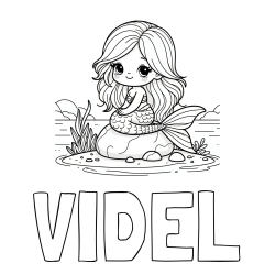 Online Created Coloring Page - VIDEL Coloring Page and Coloring Page of a Cute Mermaid Sitting on a Stone