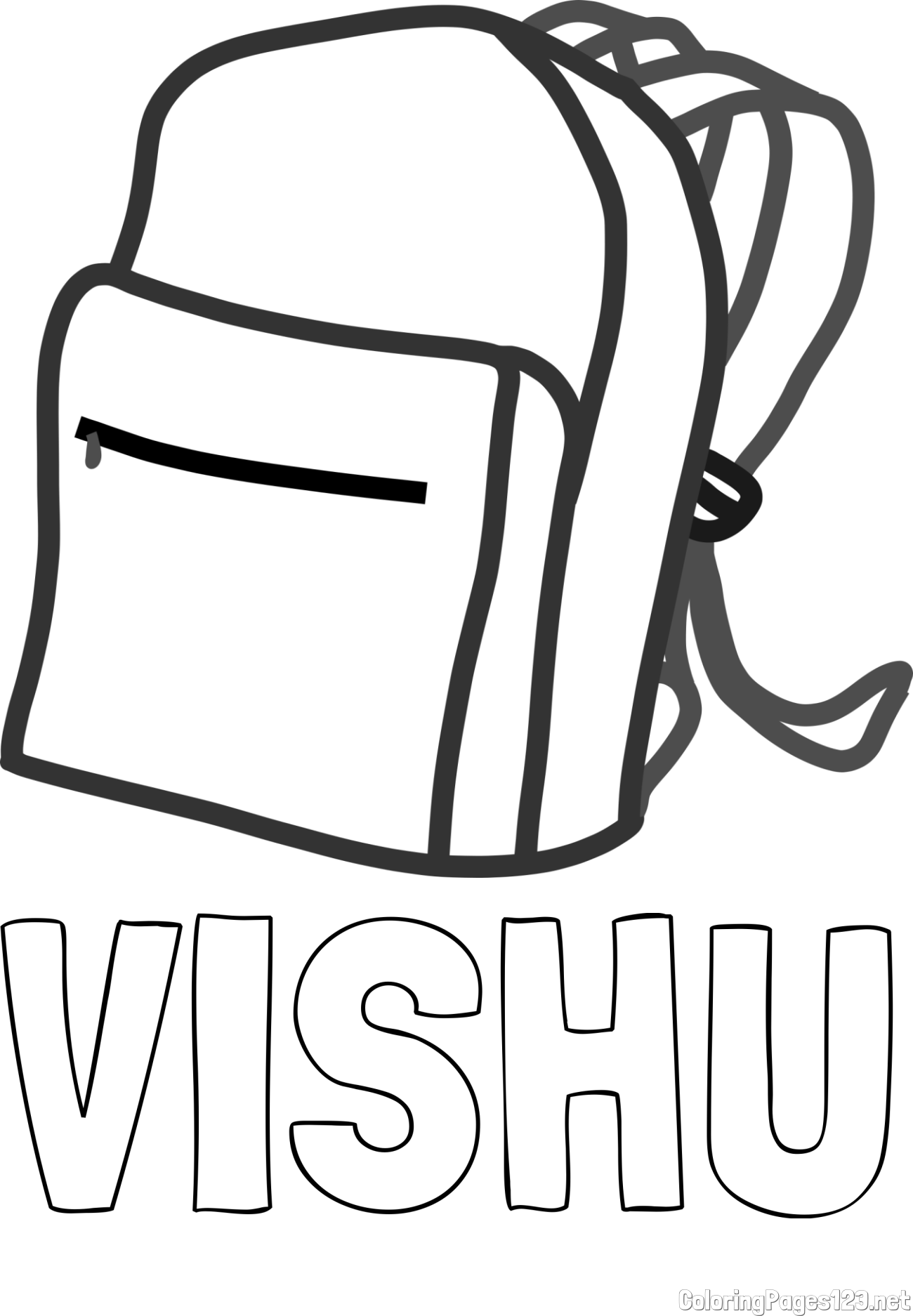VISHU Coloring Page and School Backpack Coloring Page