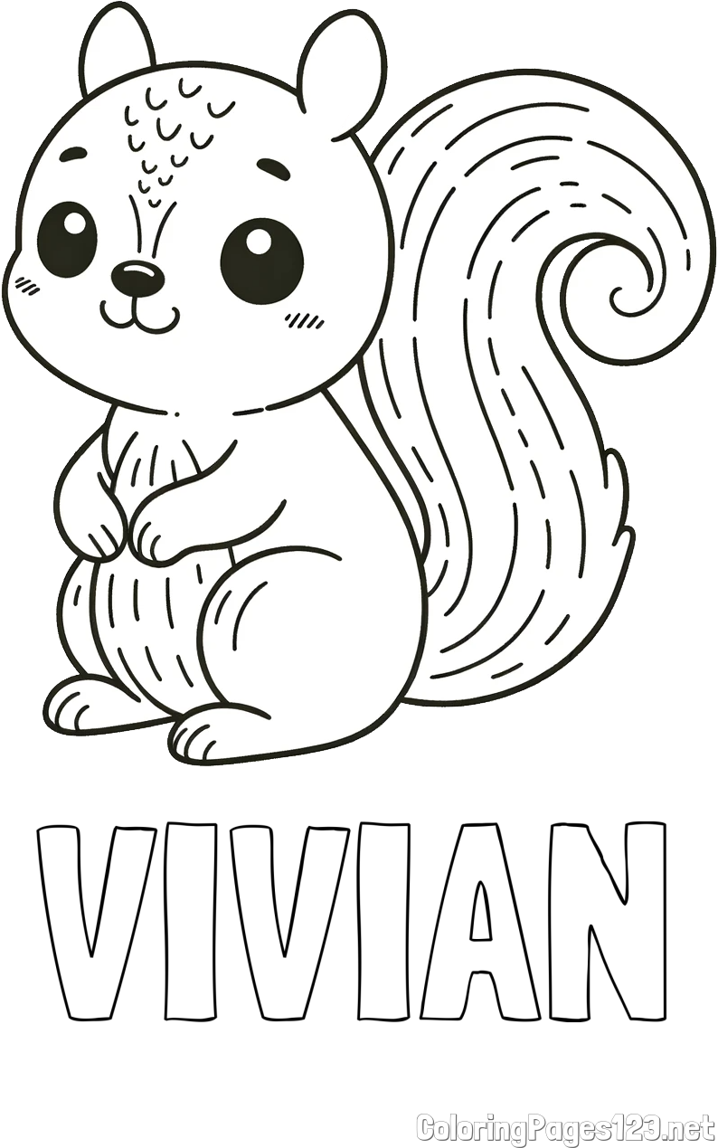 VIVIAN Coloring Page and Easy Coloring Page of a Cute Squirrel