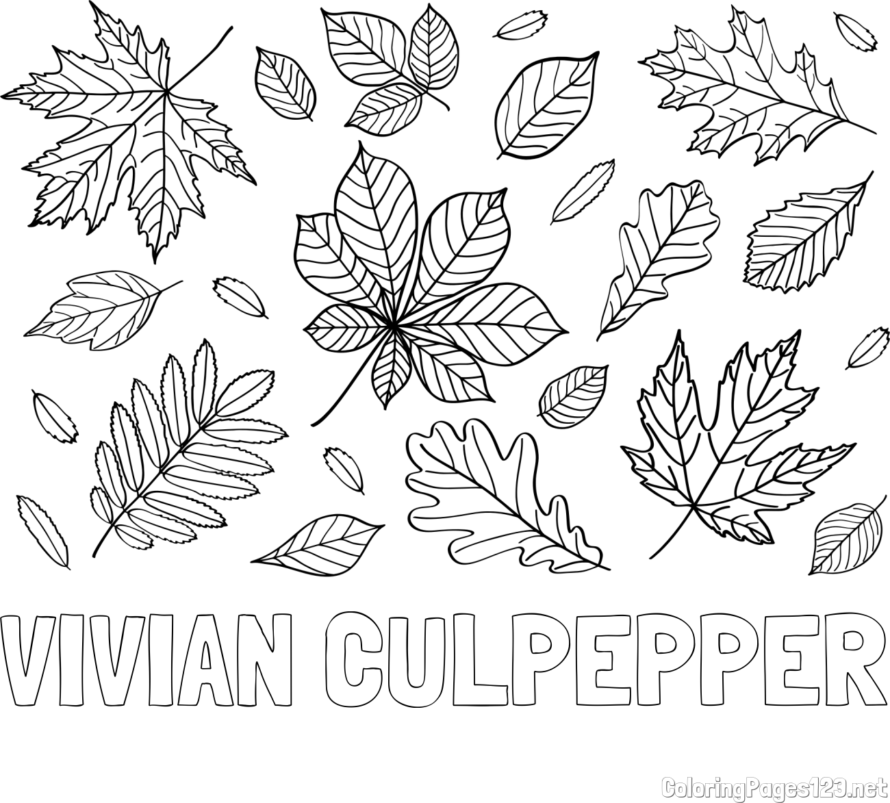 VIVIAN CULPEPPER Coloring Page and Autumn Leaves Coloring Page
