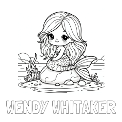 Online Created Coloring Page - WENDY WHITAKER Coloring Page and Coloring Page of a Cute Mermaid Sitting on a Stone