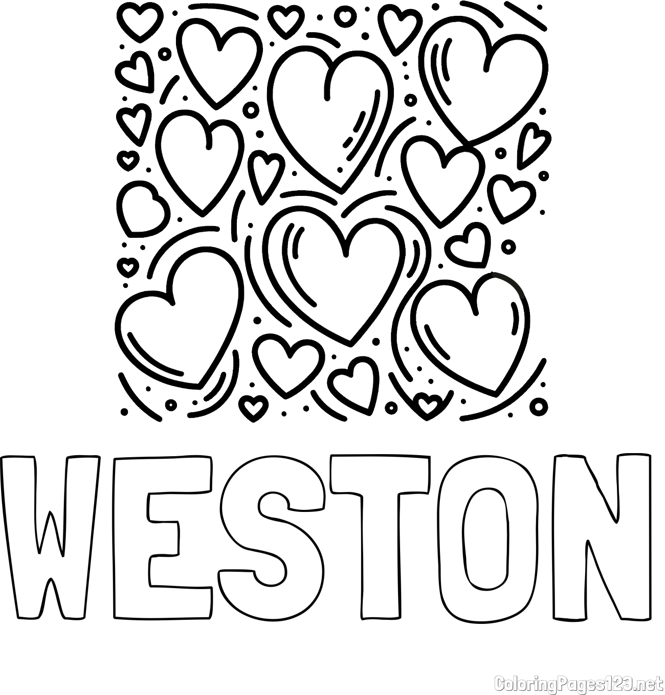 WESTON Coloring Page alongside Free Printable Coloring Page of Hearts