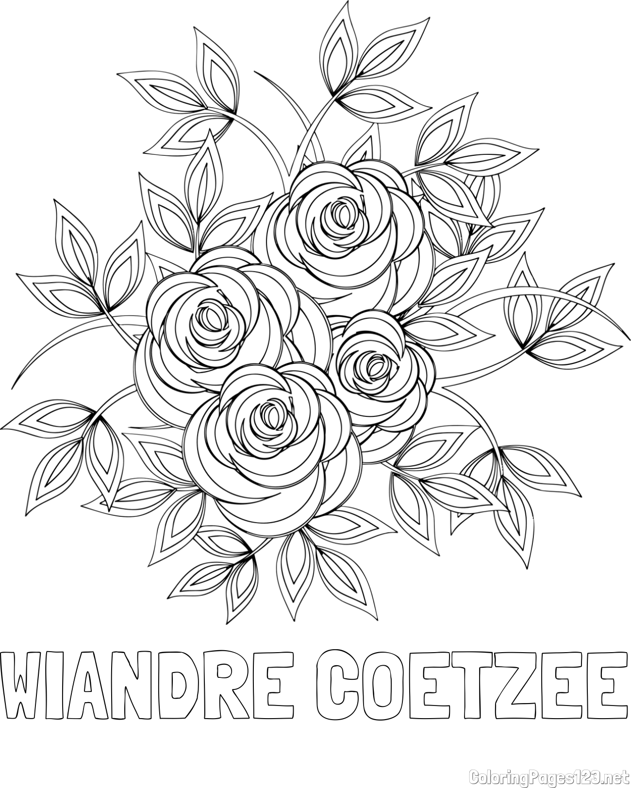 WIANDRÉ COETZEE Coloring Page alongside Rose Mandala Coloring Page