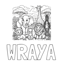 Online Created Coloring Page - WRAYA Coloring Page and Beautiful Animal Coloring Page - Lion Family, Elephant, Giraffe, and Zebra