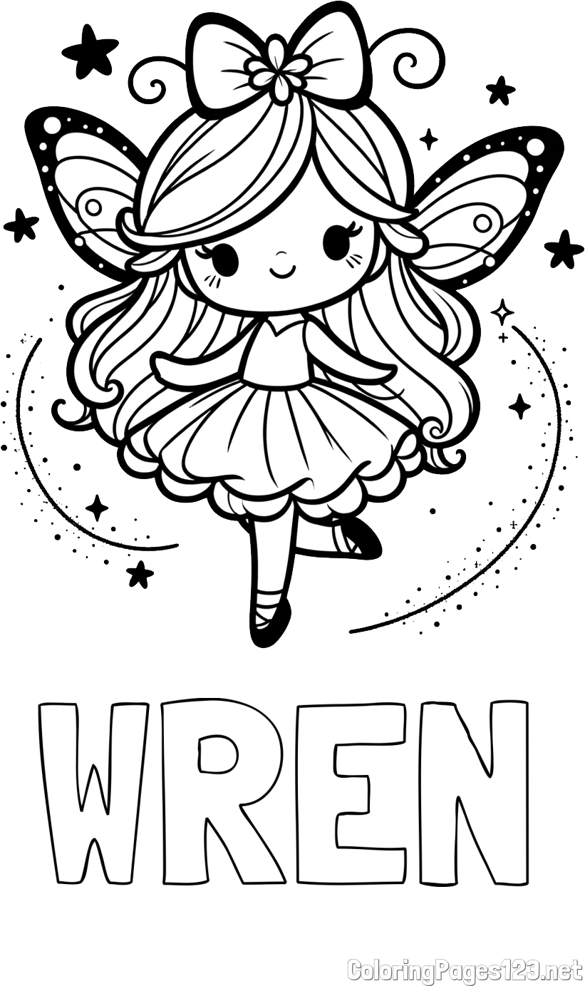 WREN Coloring Page and Cute Magical Fairy