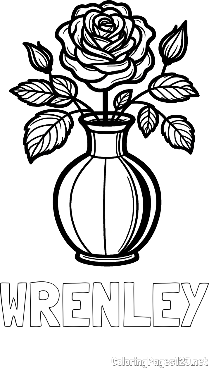 WRENLEY Coloring Page and Roses in a Vase Coloring Page