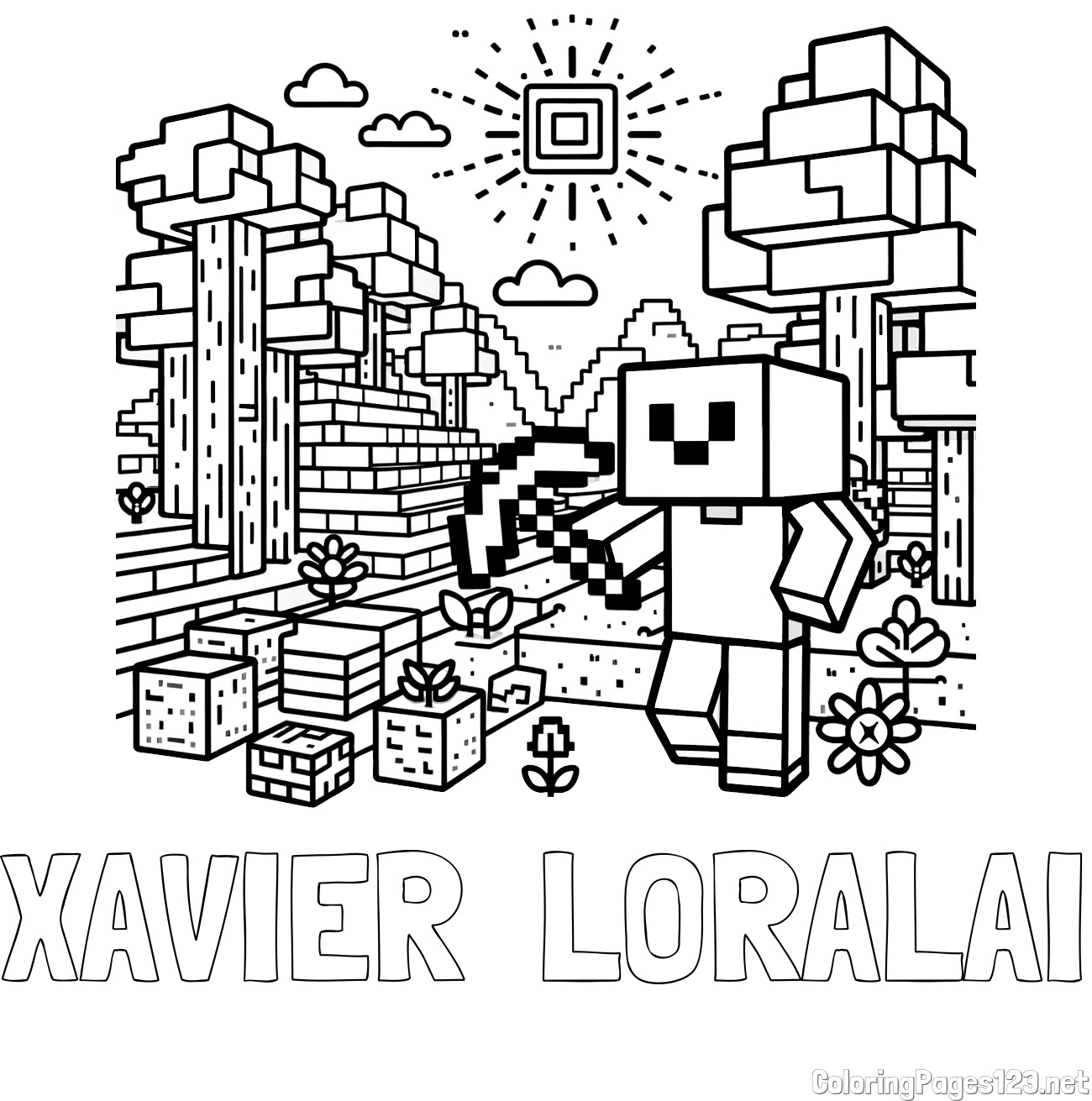 XAVIER  LORALAI Coloring Page and Minecraft World Coloring Page