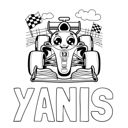 Online Created Coloring Page - YANIS Coloring Page and Children's Coloring Page of a Smiling Formula One Car