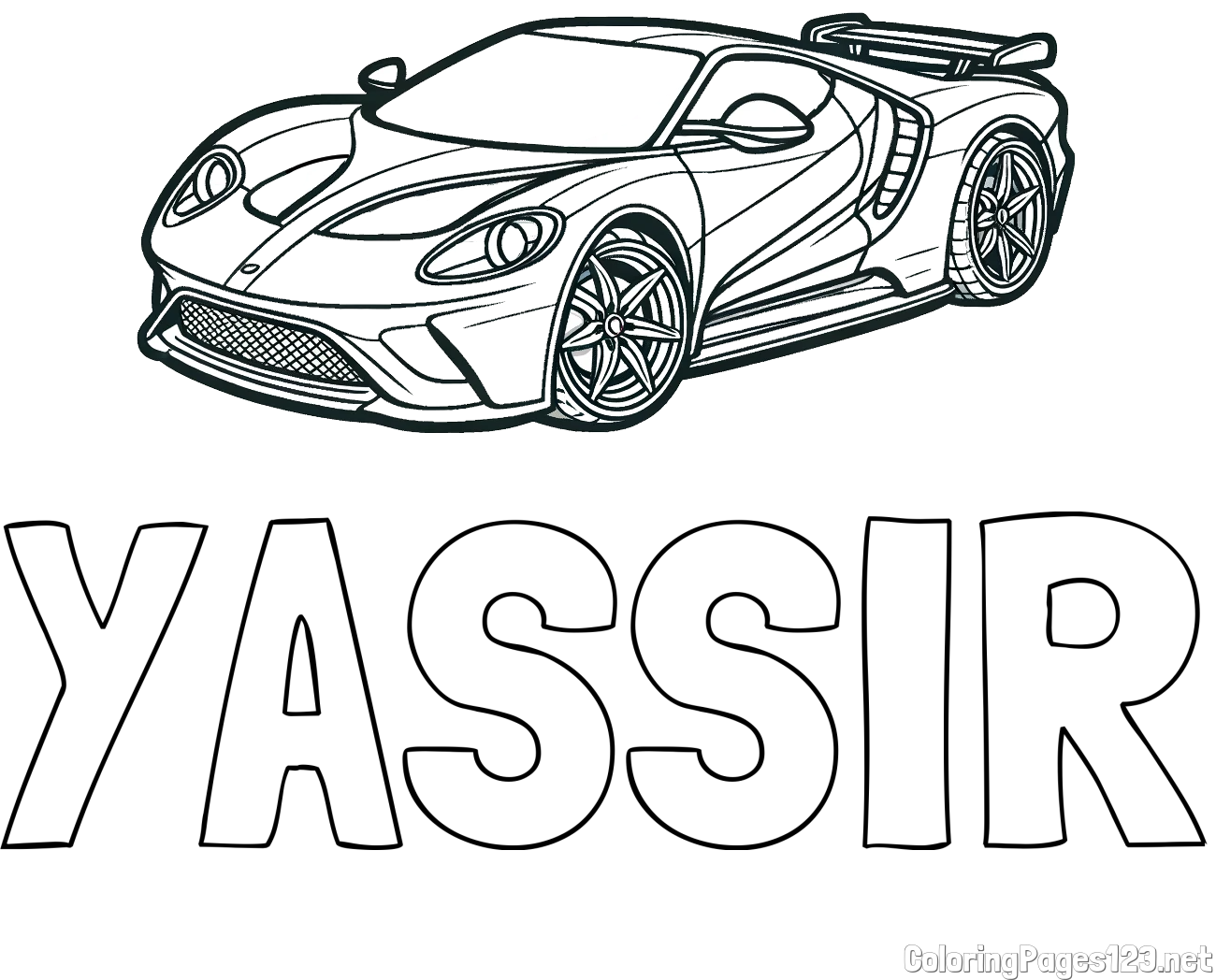 YASSIR Coloring Page and Coloring Page of a Fast Sport's Car