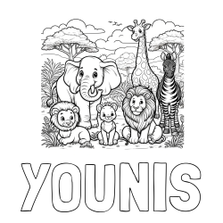 Online Created Coloring Page - YOUNIS Coloring Page and Beautiful Animal Coloring Page - Lion Family, Elephant, Giraffe, and Zebra