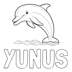 Online Created Coloring Page - YUNUS Coloring Page and Children's Coloring Page of a Smiling Dolphin Jumping