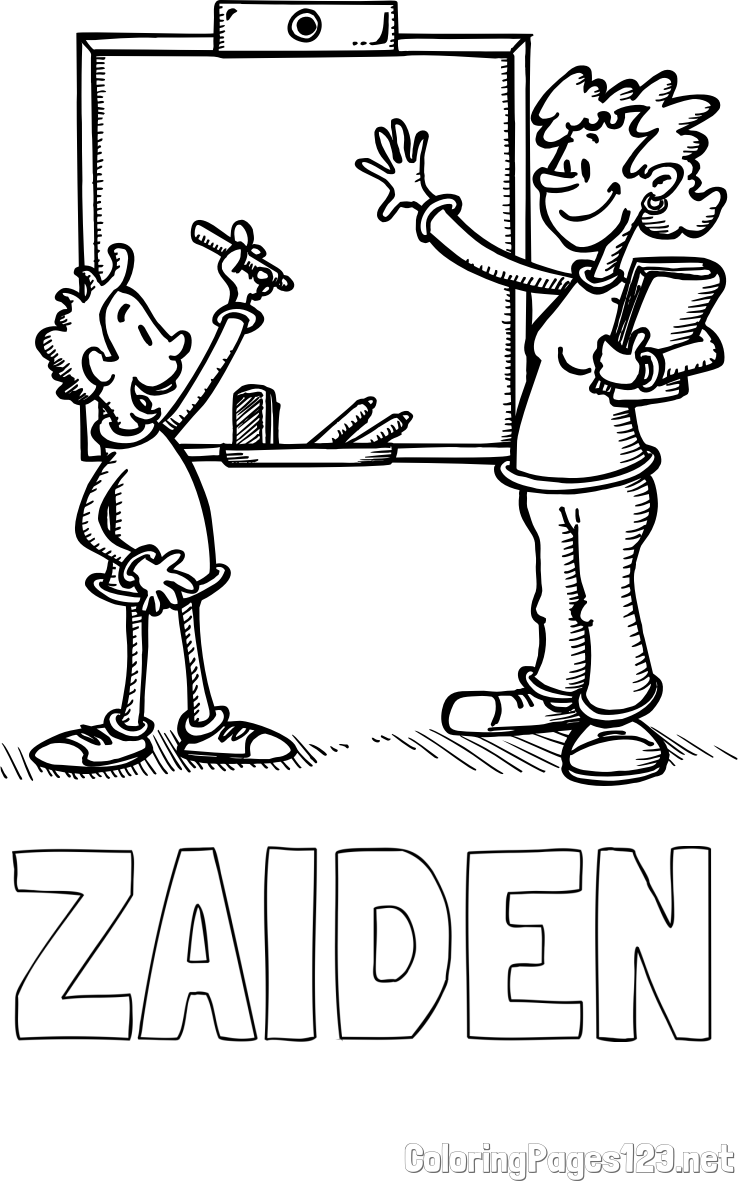 ZAIDEN Coloring Page and School Coloring Page of a Teacher and a Student
