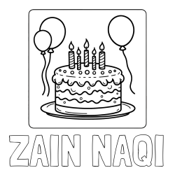 Online Created Coloring Page - ZAIN NAQI Coloring Page and 5th Birthday Cake Coloring Page