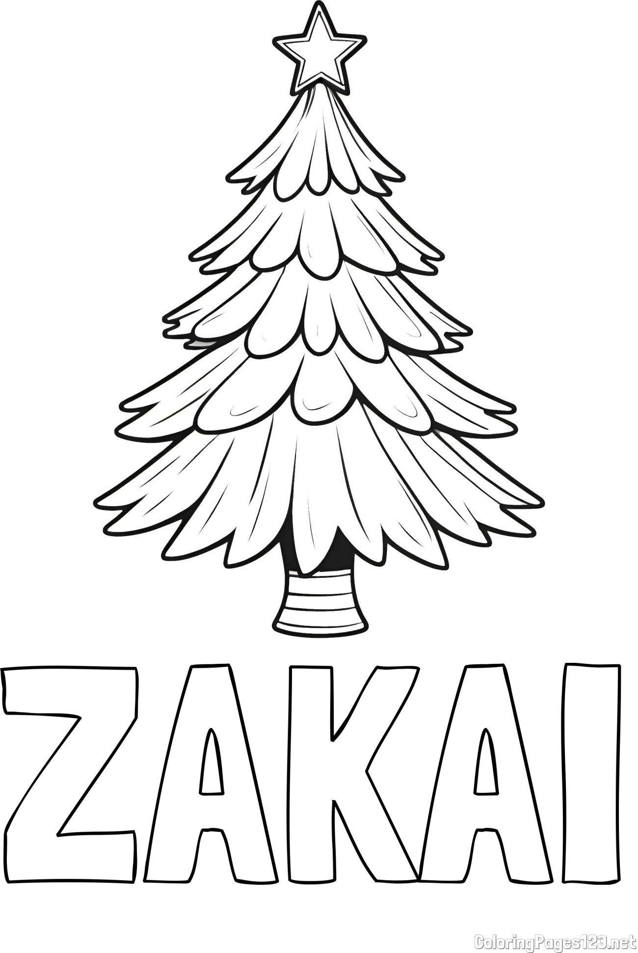 ZAKAI Coloring Page and Christmas Tree with Star Coloring Page