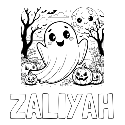 Online Created Coloring Page - ZALIYAH Coloring Page and Halloween Coloring Page of a Ghost with Pumpkins