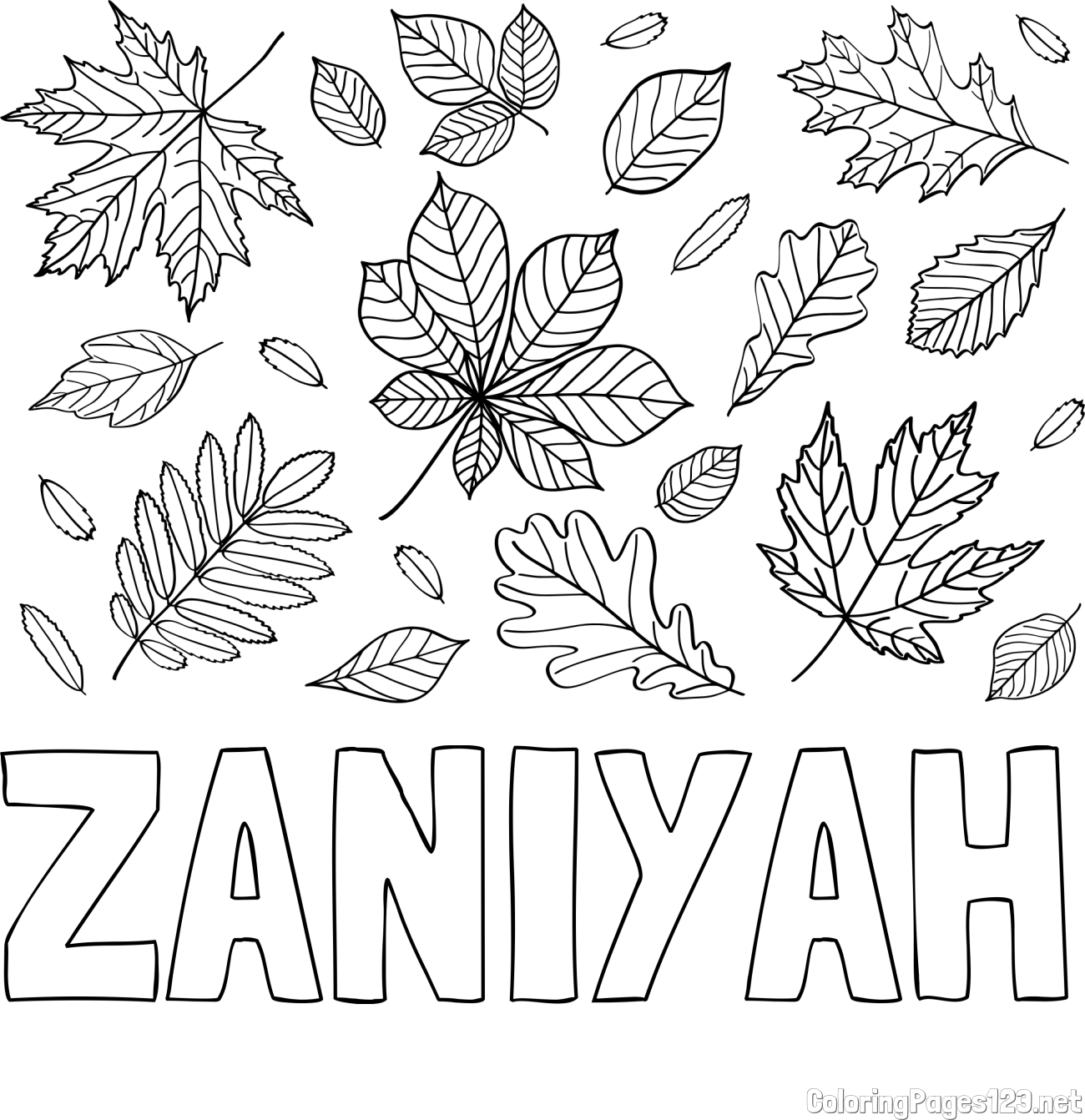 ZANIYAH Coloring Page and Autumn Leaves Coloring Page