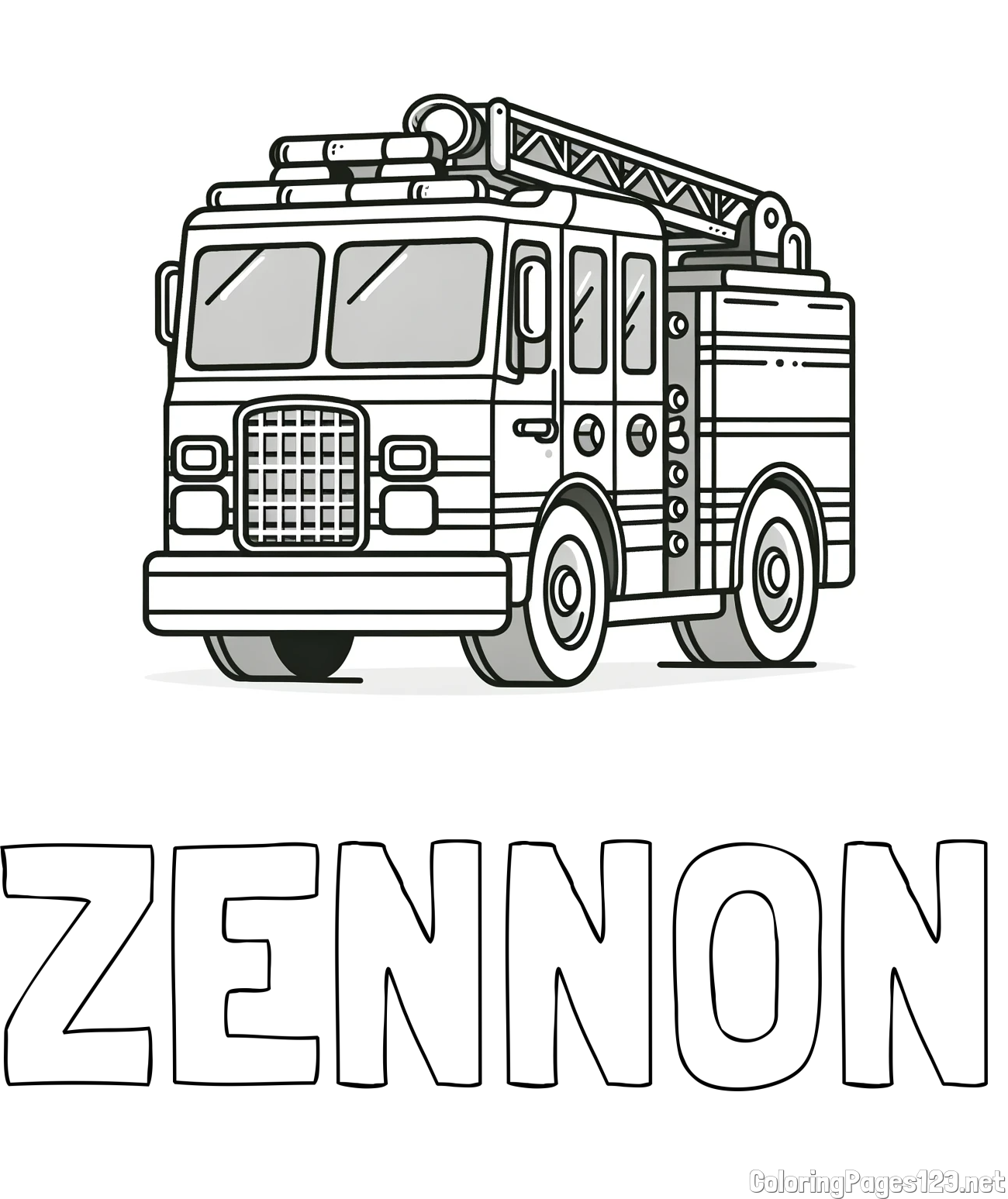 ZENNON Coloring Page and Coloring Page of a Big Fire Truck