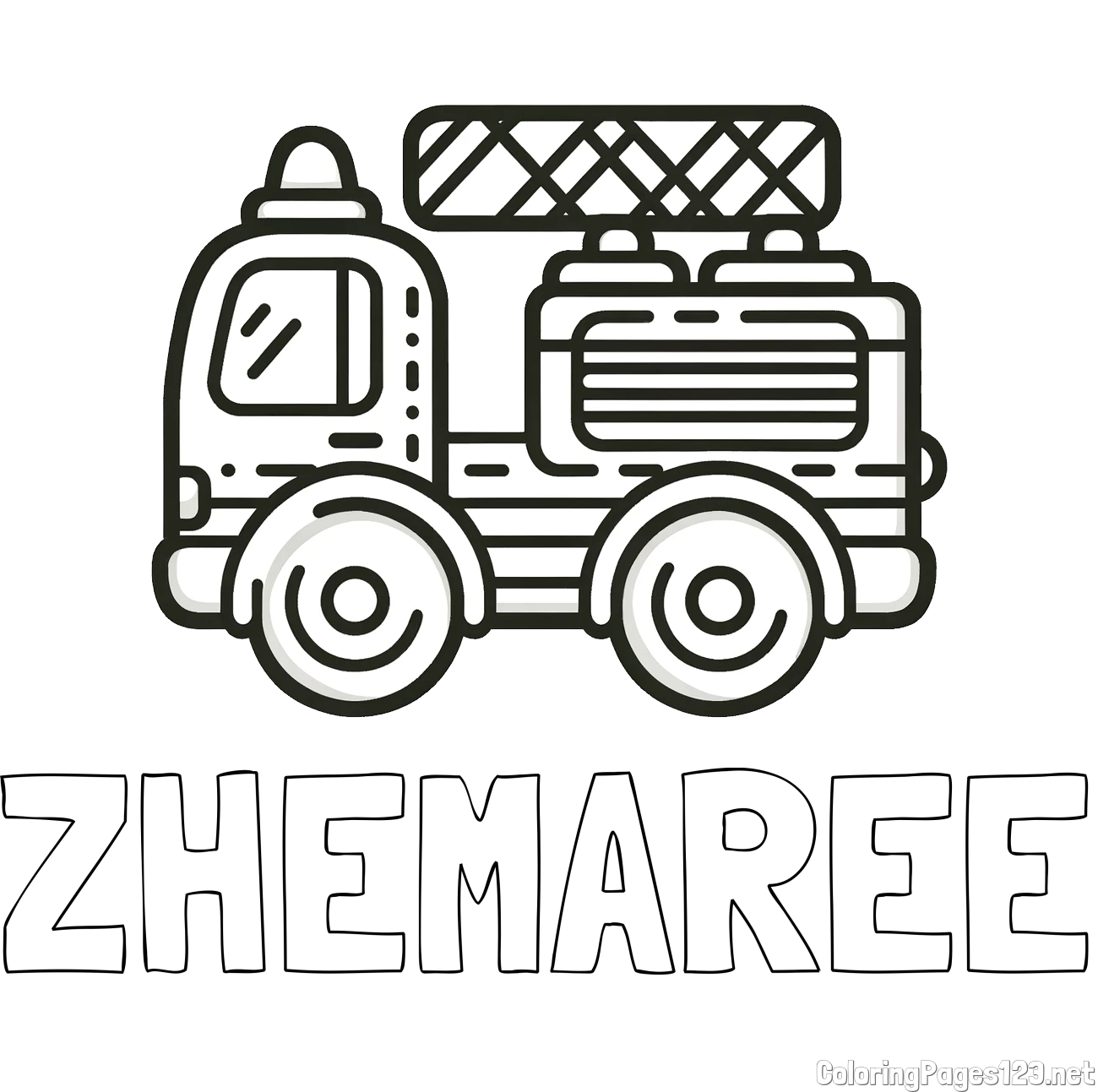 ZHEMAREE Coloring Page and Easy Childrens's Coloring Page of a Fire Truck