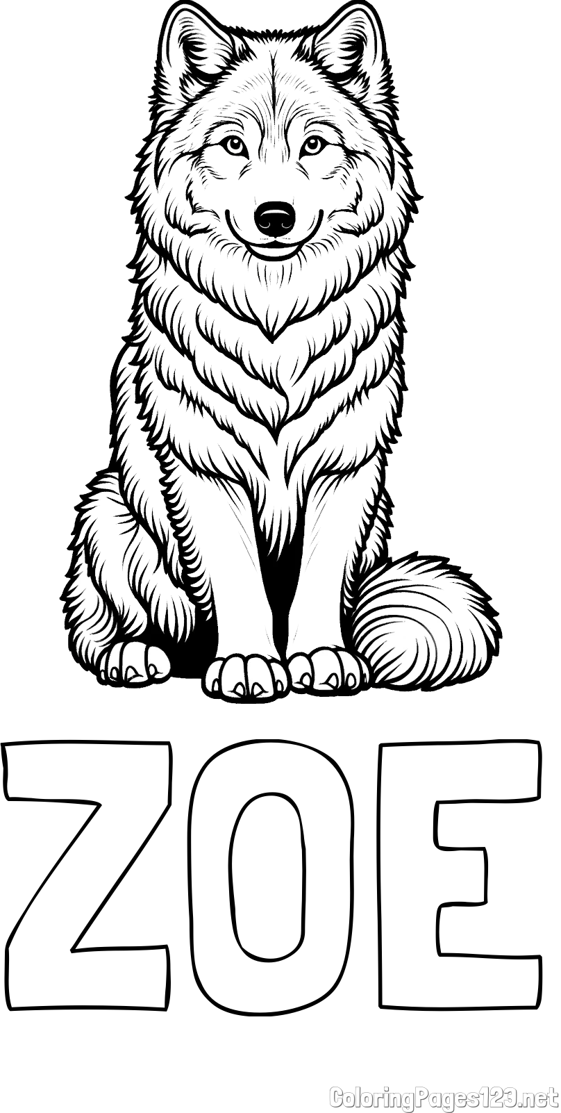 ZOE Coloring Page and Beautiful Wolf Coloring Page