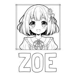Online Created Coloring Page - ZOE Coloring Page and Coloring Page of a Cute an Smiling Anime Girl
