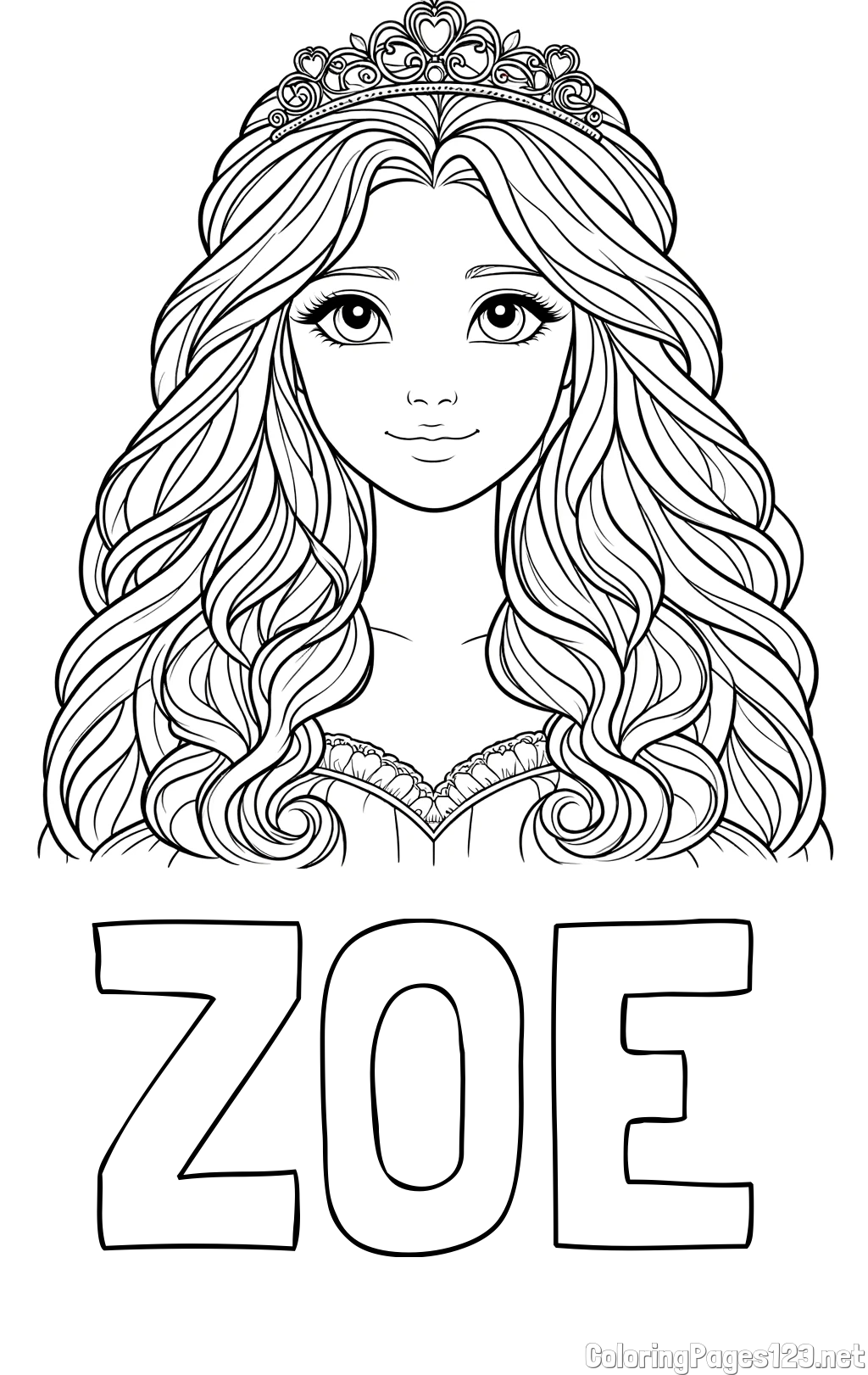ZOE Coloring Page and Princess Coloring Page