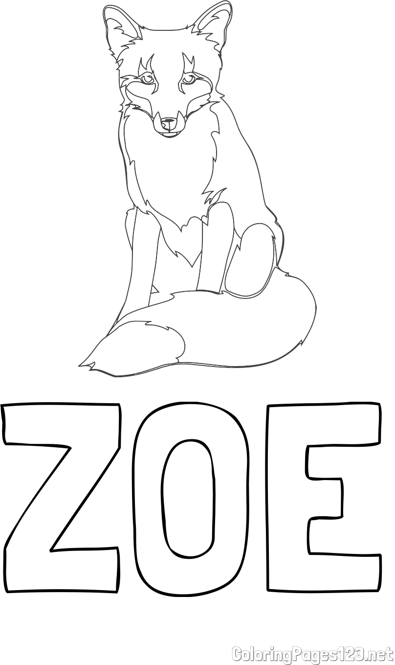 ZOE Coloring Page and Realistically Depicted Fox Coloring Page