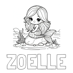 Online Created Coloring Page - ZOELLE Coloring Page and Coloring Page of a Cute Mermaid Sitting on a Stone