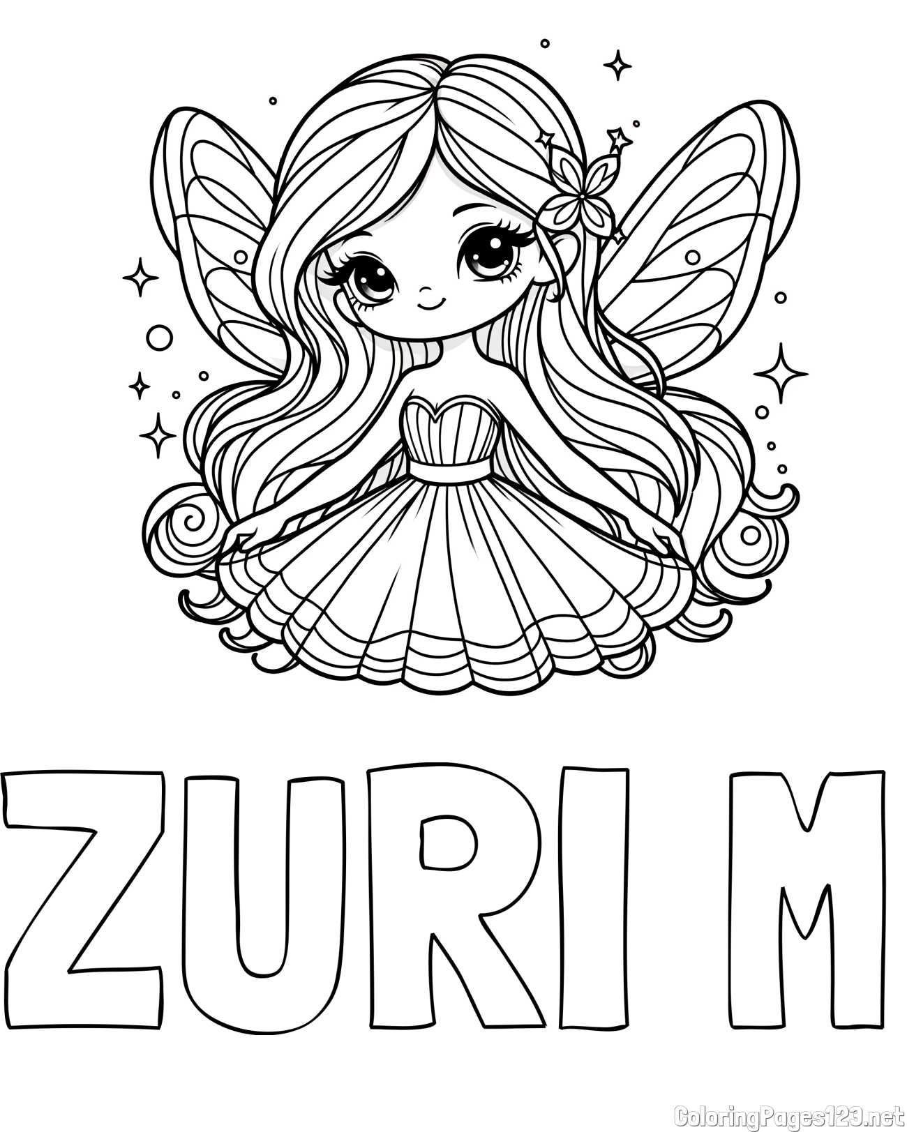 ZURI M Coloring Page and Coloring Page of a Cute and Smiling Magical Fairy