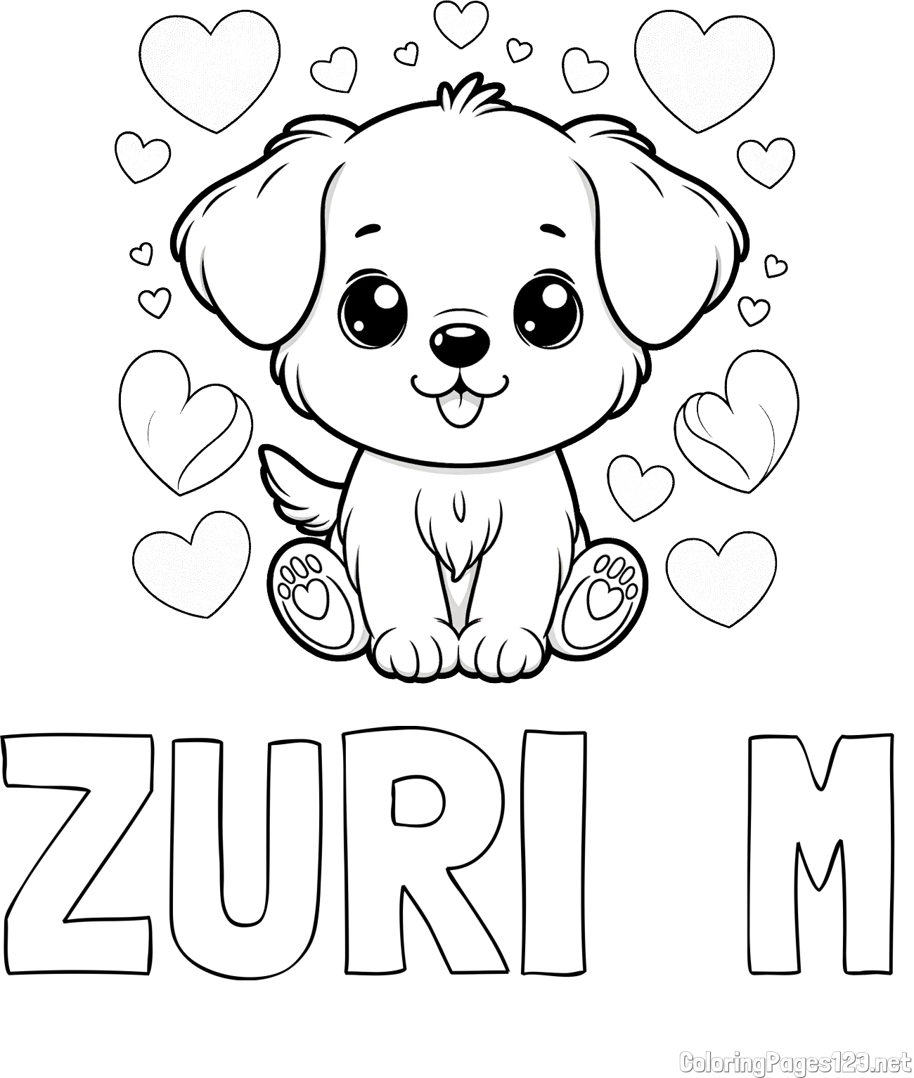 ZURI  M Coloring Page and Coloring Page of a Cute Dog and Hearts